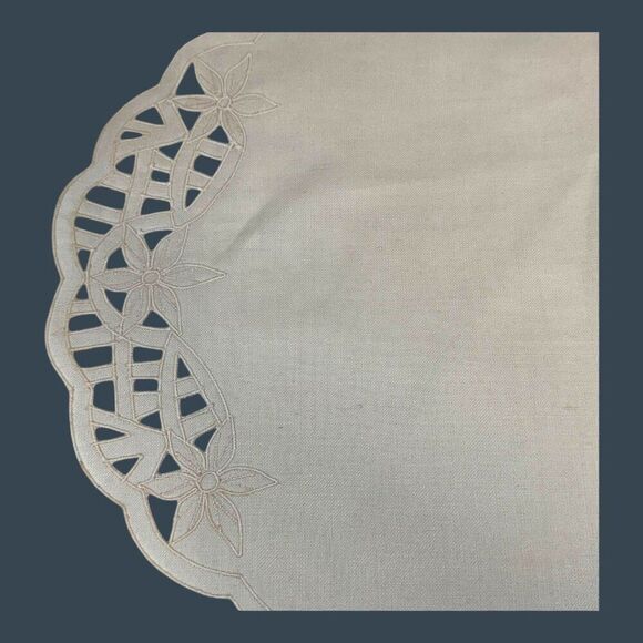 Set Of 4 Vintage Beige Lace Edge Oval Placemats Formal Linen Made In Philippines - Picture 10 of 10